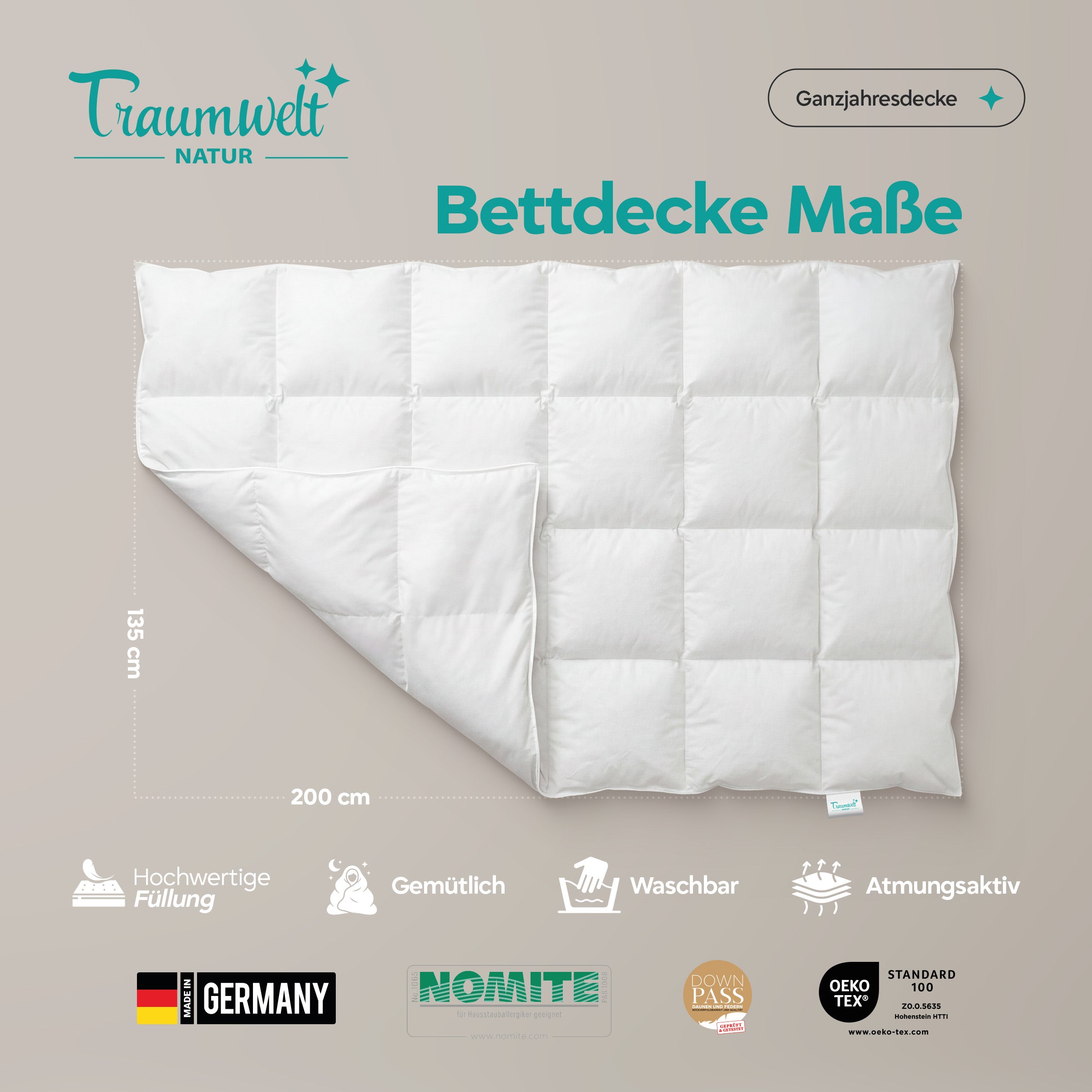 Ganzjahres Daunendecke 100% Daunen