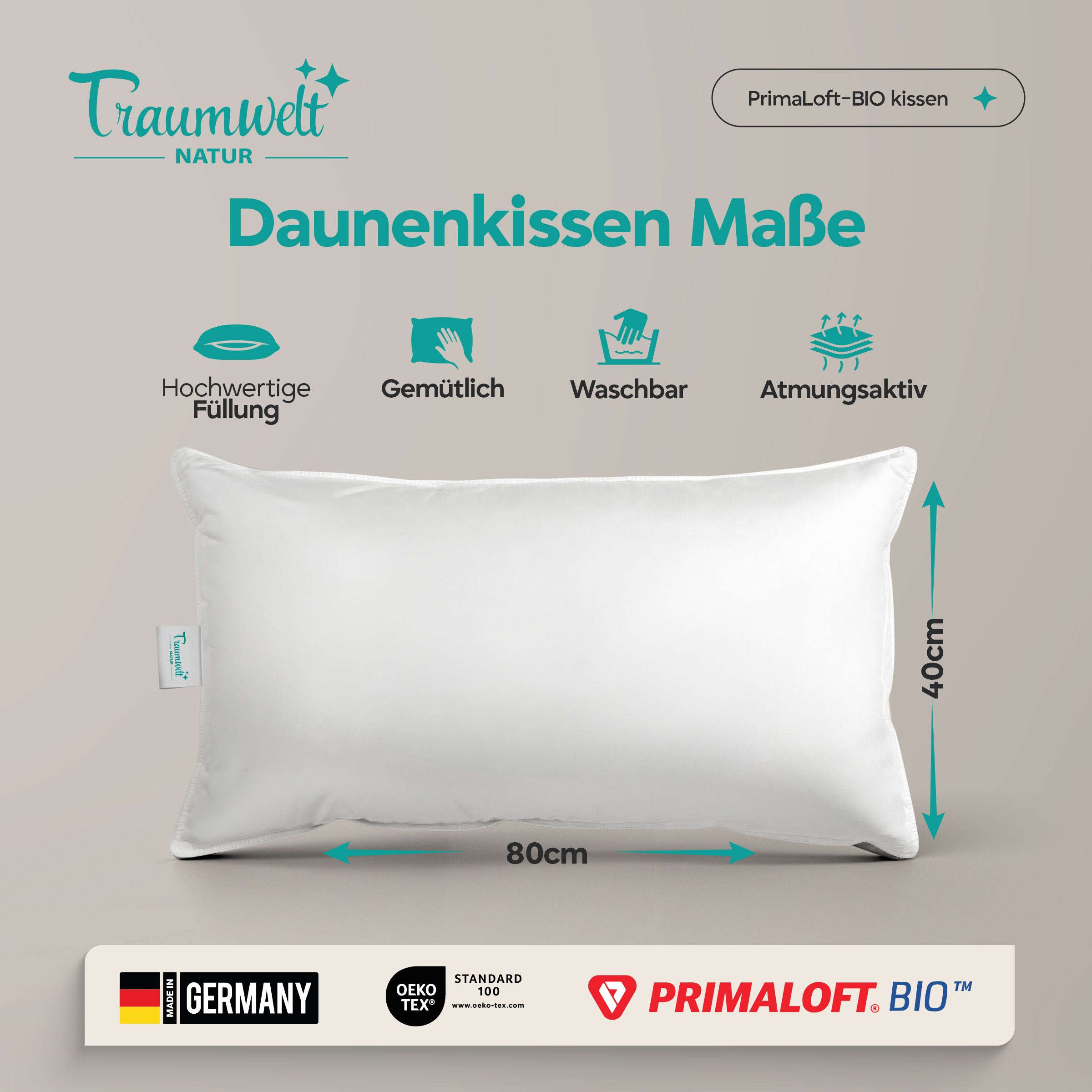 3-Kammer Hybrid Kissen – Daunen & Primaloft Bio