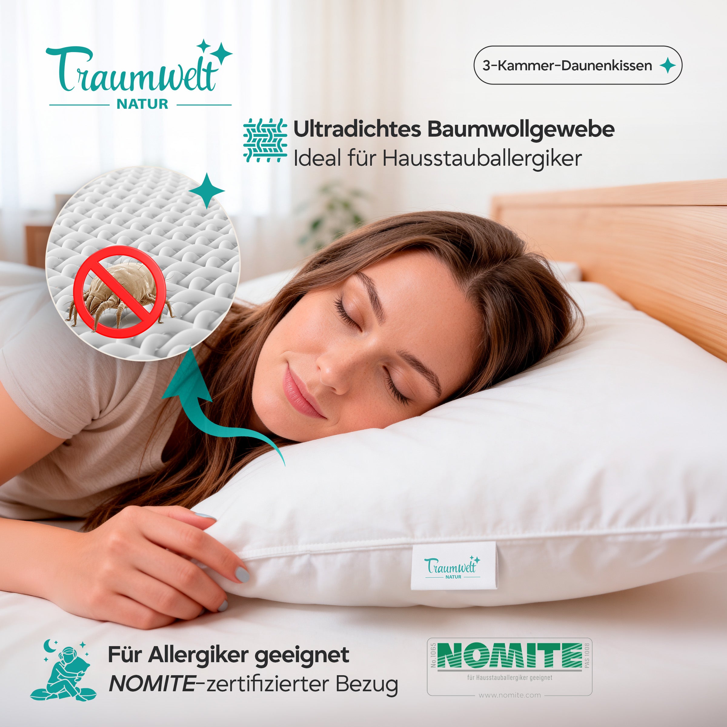 3-Kammer Hybrid Kissen – Daunen & Primaloft Bio