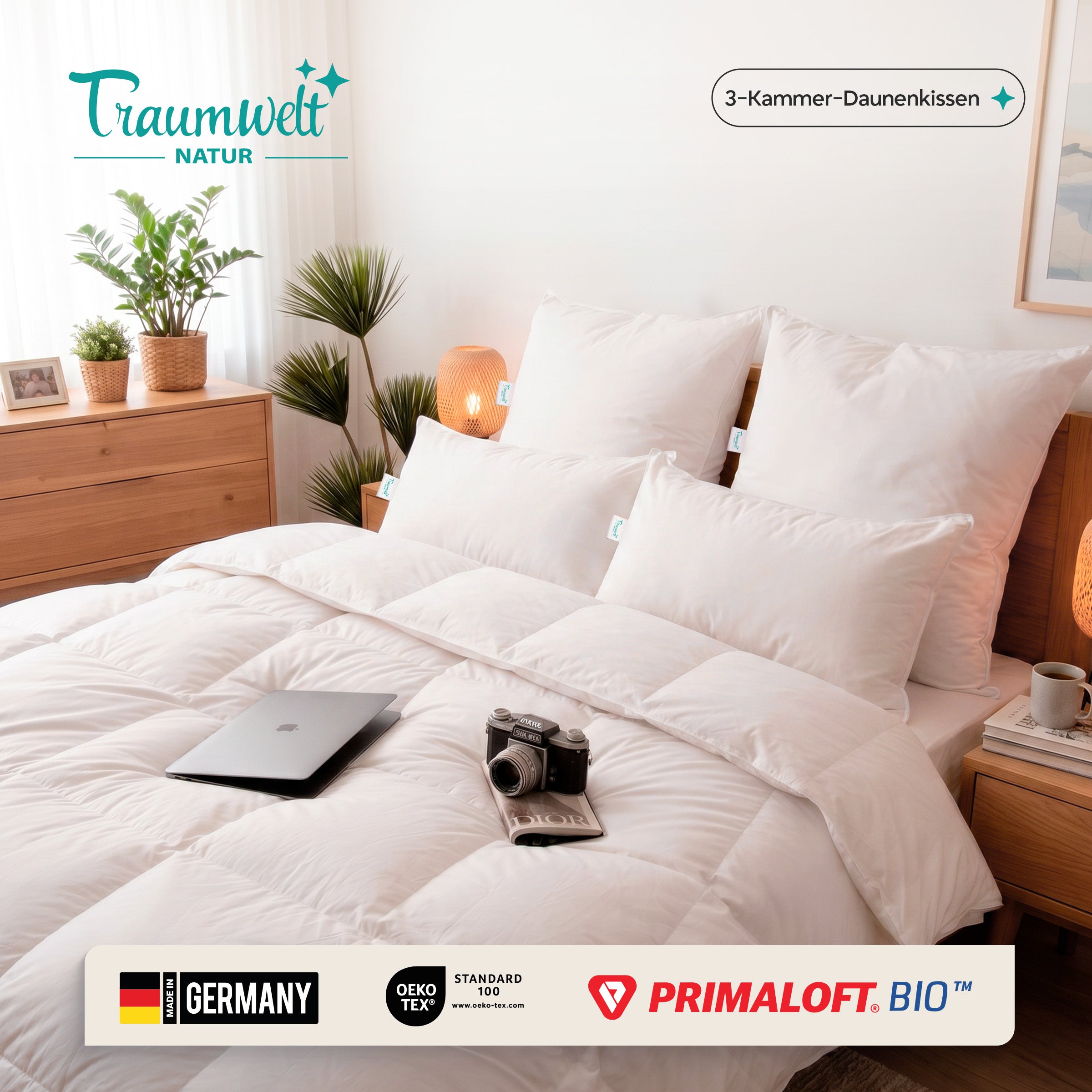 3-Kammer Hybrid Kissen – Daunen & Primaloft Bio