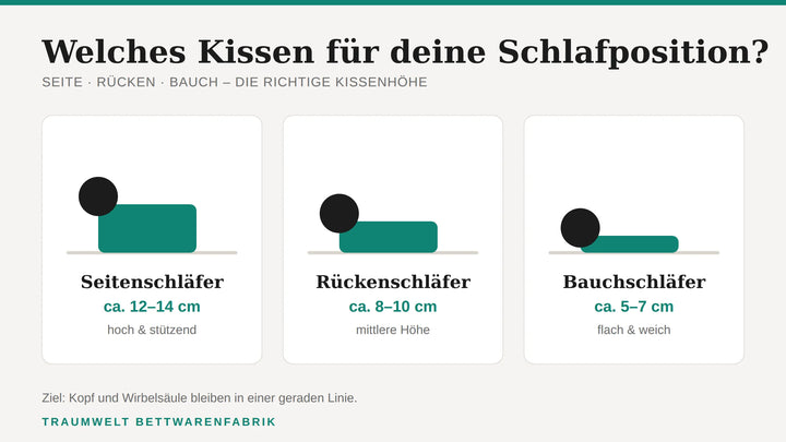 Richtige Kissenhöhe für Seiten-, Rücken- und Bauchschläfer