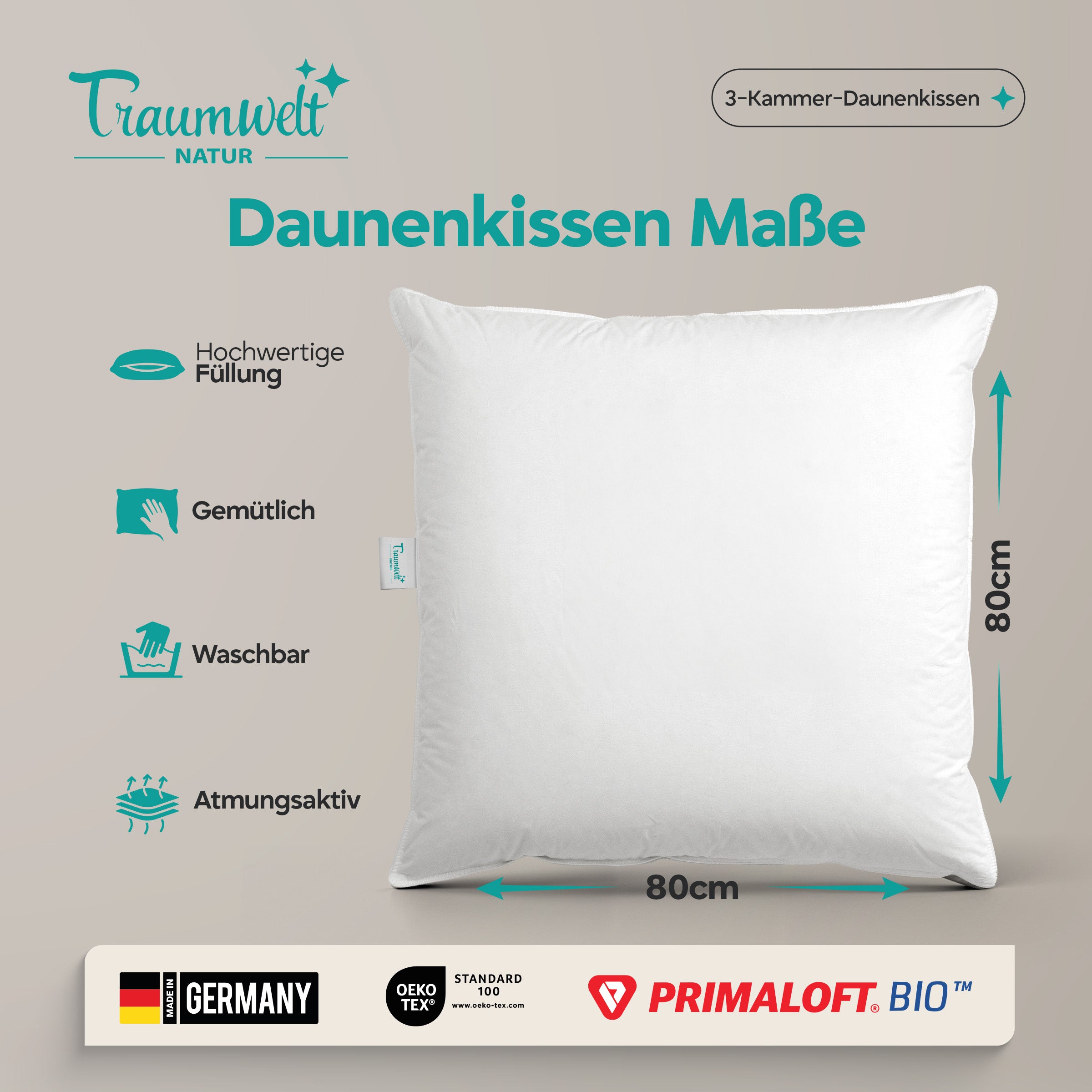 3-Kammer Hybrid Kissen – Daunen & Primaloft Bio